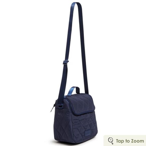 Vera BradleyโUltralight Scroll Navy Quilted Crossbody Lunch Bag - Picture 3 of 16